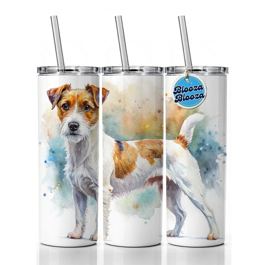 Parson Russell Terrier Dog Watercolor Style Skinny Tumbler 20oz with Straw Insulated Water Bottle Gift
