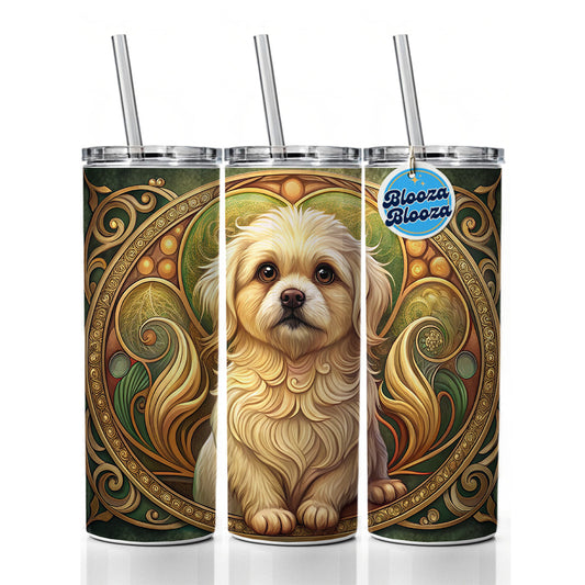 Pekapoo Dog Art Nouveau Skinny Tumbler 20oz with Straw Insulated Water Bottle Gift