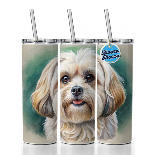 Pekapoo Dog Illustration Skinny Tumbler 20oz with Straw Insulated Water Bottle Gift