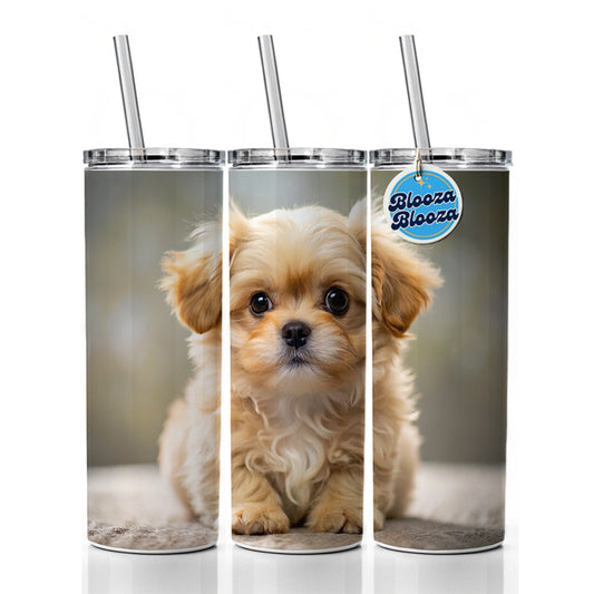 Pekapoo Dog Puppy Photo Skinny Tumbler 20oz with Straw Insulated Water Bottle Gift