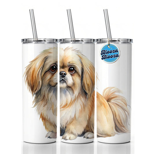 Pekapoo Dog Watercolor Style Skinny Tumbler 20oz with Straw Insulated Water Bottle Gift