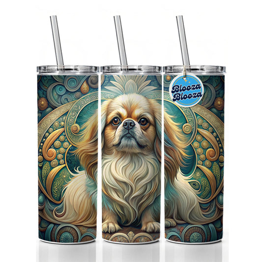 Pekingese Dog Art Nouveau Skinny Tumbler 20oz with Straw Insulated Water Bottle Gift