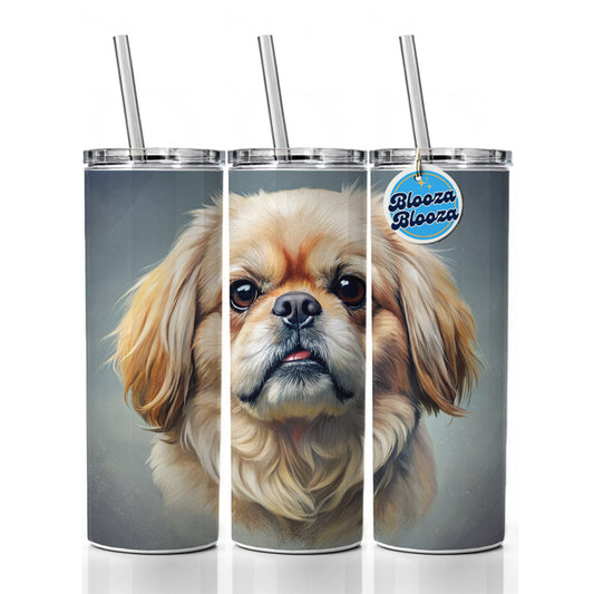 Pekingese Dog Illustration Skinny Tumbler 20oz with Straw Insulated Water Bottle Gift