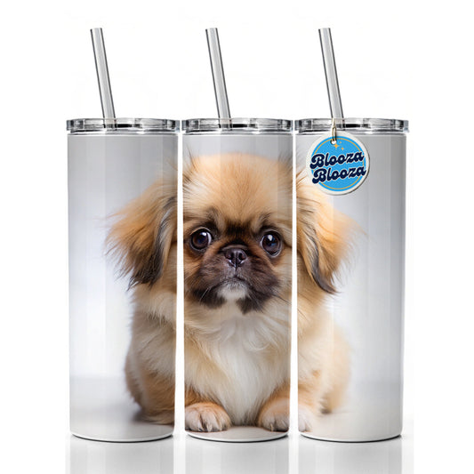 Pekingese Dog Puppy Photo Skinny Tumbler 20oz with Straw Insulated Water Bottle Gift