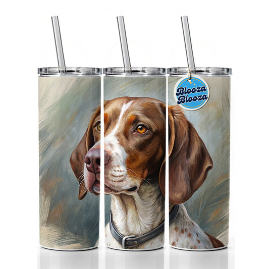 Pointer Dog Illustration Skinny Tumbler 20oz with Straw Insulated Water Bottle Gift