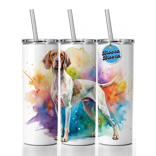 Pointer Dog Watercolor Style Skinny Tumbler 20oz with Straw Insulated Water Bottle Gift
