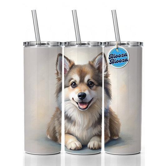 Pomsky Dog Illustration Skinny Tumbler 20oz with Straw Insulated Water Bottle Gift