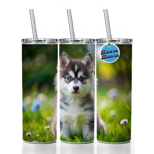 Pomsky Dog Puppy Photo Skinny Tumbler 20oz with Straw Insulated Water Bottle Gift
