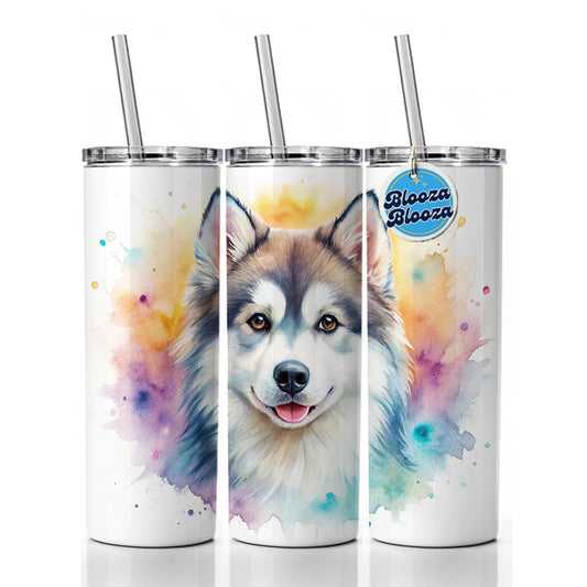 Pomsky Dog Watercolor Style Skinny Tumbler 20oz with Straw Insulated Water Bottle Gift