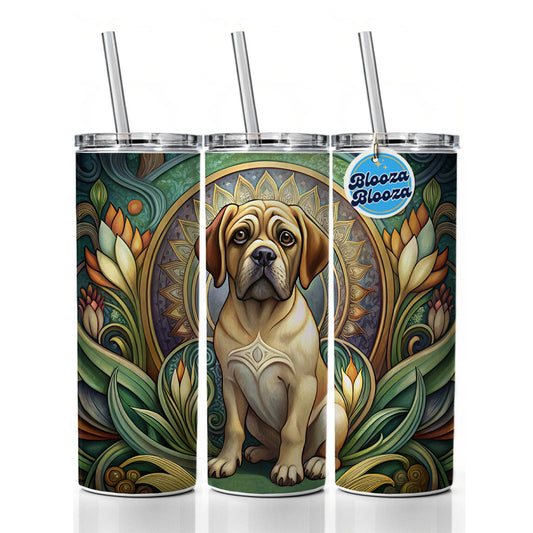 Puggle Dog Art Nouveau Skinny Tumbler 20oz with Straw Insulated Water Bottle Gift