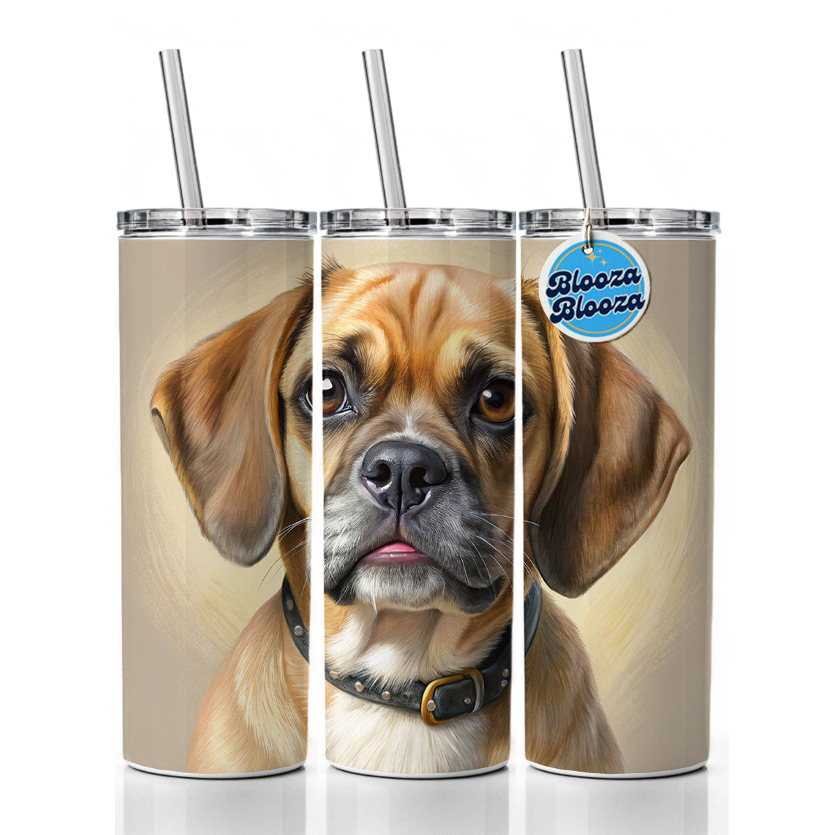 Puggle Dog Illustration Skinny Tumbler 20oz with Straw Insulated Water Bottle Gift
