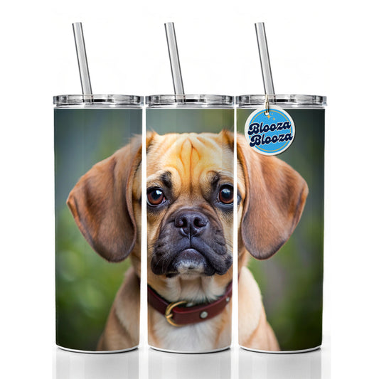 Puggle Dog Photo Skinny Tumbler 20oz with Straw Insulated Water Bottle Gift