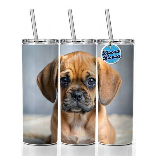 Puggle Dog Puppy Photo Skinny Tumbler 20oz with Straw Insulated Water Bottle Gift