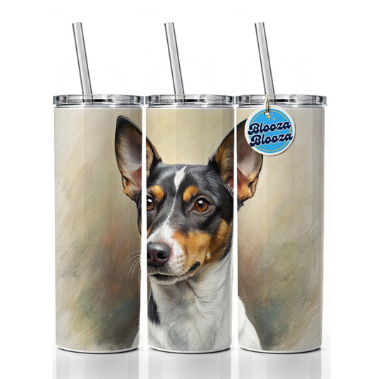 Rat Terrier Dog Illustration Skinny Tumbler 20oz with Straw Insulated Water Bottle Gift