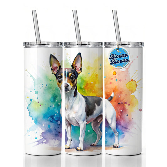 Rat Terrier Dog Watercolor Style Skinny Tumbler 20oz with Straw Insulated Water Bottle Gift
