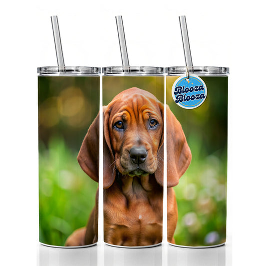 Redbone Coonhound Dog Puppy Photo Skinny Tumbler 20oz with Straw Insulated Water Bottle Gift