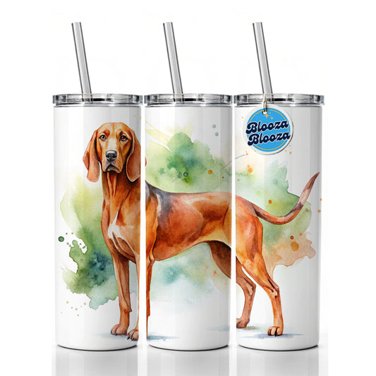 Redbone Coonhound Dog Watercolor Style Skinny Tumbler 20oz with Straw Insulated Water Bottle Gift