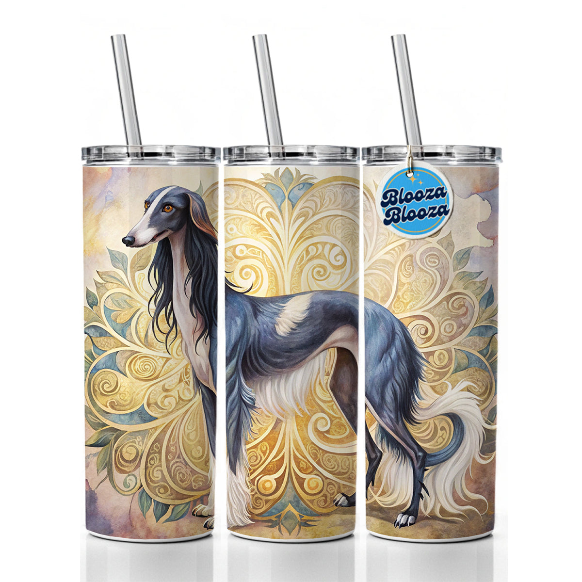 Saluki Dog Art Nouveau Skinny Tumbler 20oz with Straw Insulated Water Bottle Gift
