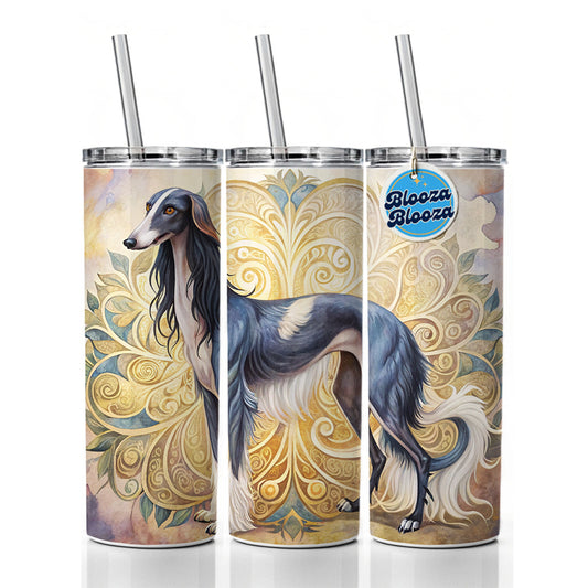 Saluki Dog Art Nouveau Skinny Tumbler 20oz with Straw Insulated Water Bottle Gift
