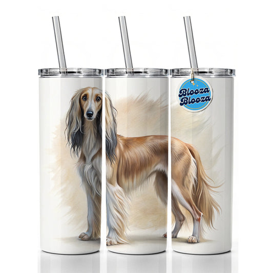 Saluki Dog Illustration Skinny Tumbler 20oz with Straw Insulated Water Bottle Gift