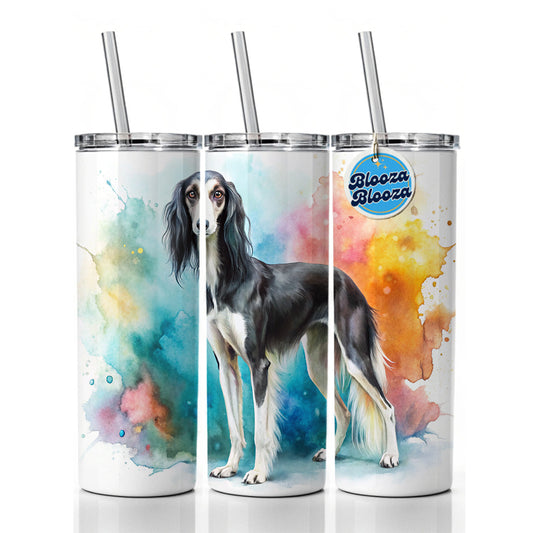 Saluki Dog Watercolor Style Skinny Tumbler 20oz with Straw Insulated Water Bottle Gift