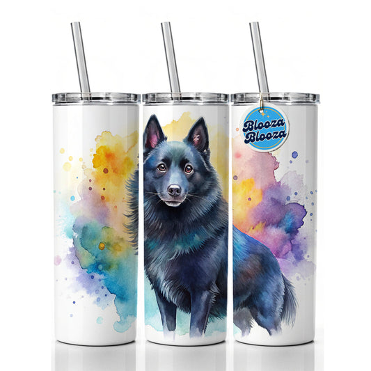 Schipperke Dog Watercolor Style Skinny Tumbler 20oz with Straw Insulated Water Bottle Gift
