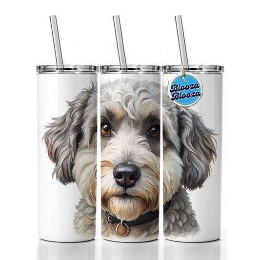Schnoodle Dog Illustration Skinny Tumbler 20oz with Straw Insulated Water Bottle Gift