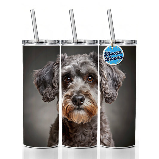 Schnoodle Dog Photo Skinny Tumbler 20oz with Straw Insulated Water Bottle Gift