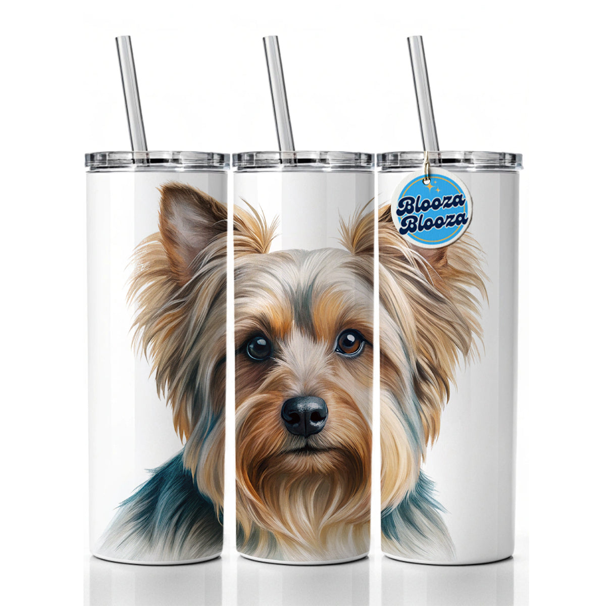Silky Terrier Dog Illustration Skinny Tumbler 20oz with Straw Insulated Water Bottle Gift