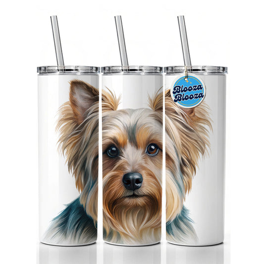 Silky Terrier Dog Illustration Skinny Tumbler 20oz with Straw Insulated Water Bottle Gift
