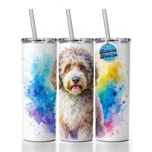 Spanish Water Dog Watercolor Style Skinny Tumbler 20oz with Straw Insulated Water Bottle Gift