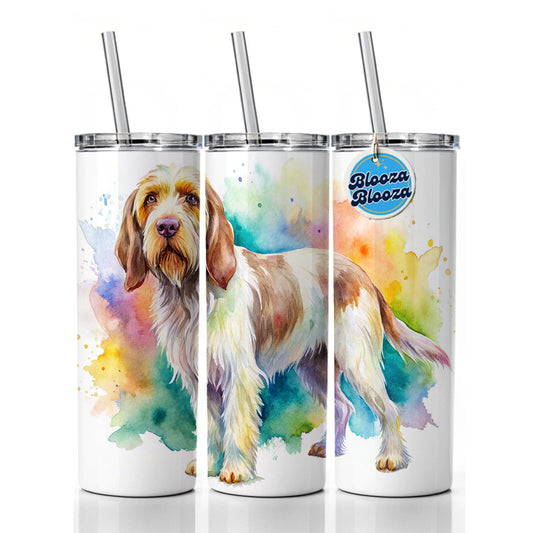 Spinone Italiano Dog Watercolor Style Skinny Tumbler 20oz with Straw Insulated Water Bottle Gift