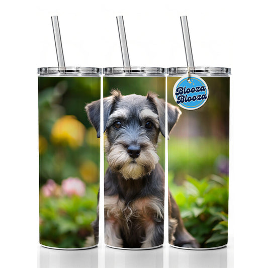 Standard Schnauzer Dog Puppy Photo Skinny Tumbler 20oz with Straw Insulated Water Bottle Gift