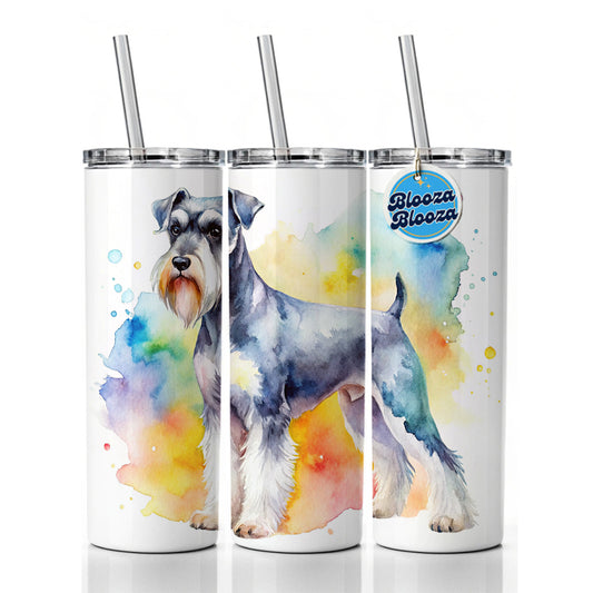 Standard Schnauzer Dog Watercolor Style Skinny Tumbler 20oz with Straw Insulated Water Bottle Gift