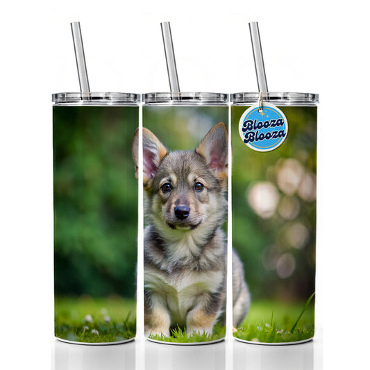 Swedish Vallhund Dog Puppy Photo Skinny Tumbler 20oz with Straw Insulated Water Bottle Gift