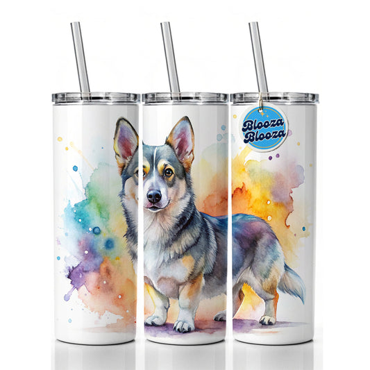 Swedish Vallhund Dog Watercolor Style Skinny Tumbler 20oz with Straw Insulated Water Bottle Gift