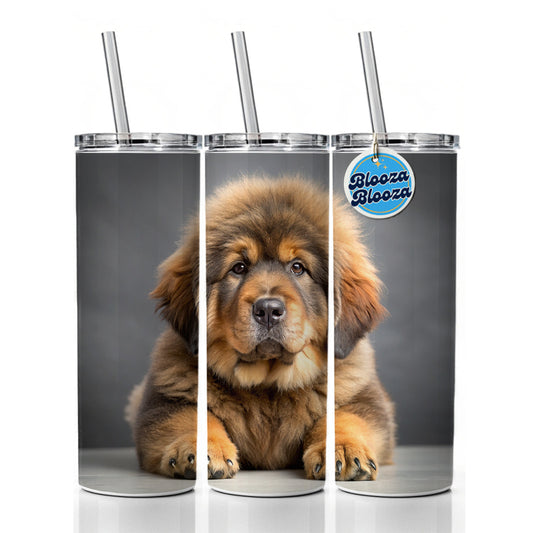 Tibetan Mastiff Dog Puppy Photo Skinny Tumbler 20oz with Straw Insulated Water Bottle Gift