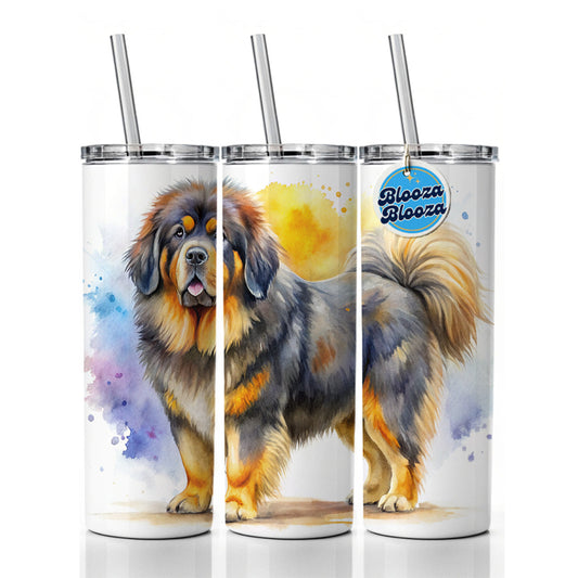 Tibetan Mastiff Dog Watercolor Style Skinny Tumbler 20oz with Straw Insulated Water Bottle Gift