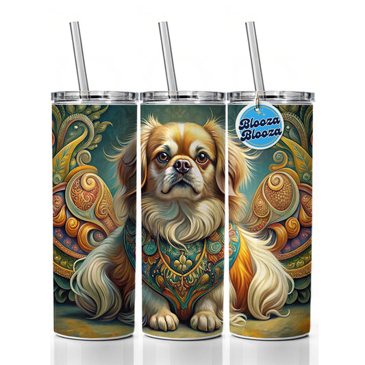 Tibetan Spaniel Dog Art Nouveau Skinny Tumbler 20oz with Straw Insulated Water Bottle Gift