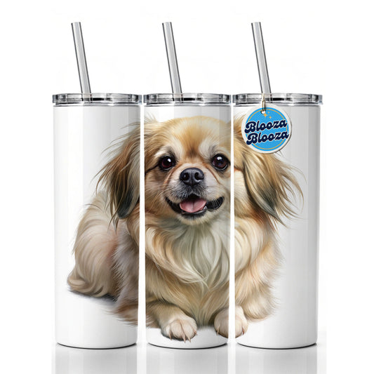 Tibetan Spaniel Dog Illustration Skinny Tumbler 20oz with Straw Insulated Water Bottle Gift