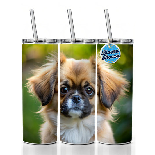 Tibetan Spaniel Dog Puppy Photo Skinny Tumbler 20oz with Straw Insulated Water Bottle Gift