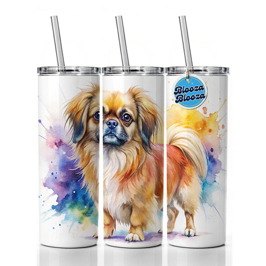 Tibetan Spaniel Dog Watercolor Style Skinny Tumbler 20oz with Straw Insulated Water Bottle Gift