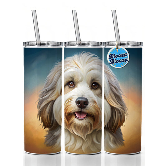 Tibetan Terrier Dog Illustration Skinny Tumbler 20oz with Straw Insulated Water Bottle Gift