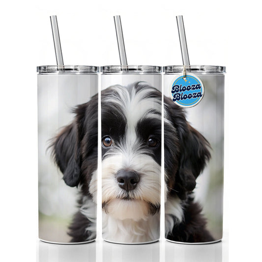 Tibetan Terrier Dog Puppy Photo Skinny Tumbler 20oz with Straw Insulated Water Bottle Gift