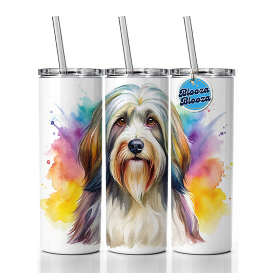 Tibetan Terrier Dog Watercolor Style Skinny Tumbler 20oz with Straw Insulated Water Bottle Gift