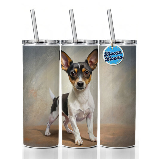 Toy Fox Terrier Dog Illustration Skinny Tumbler 20oz with Straw Insulated Water Bottle Gift
