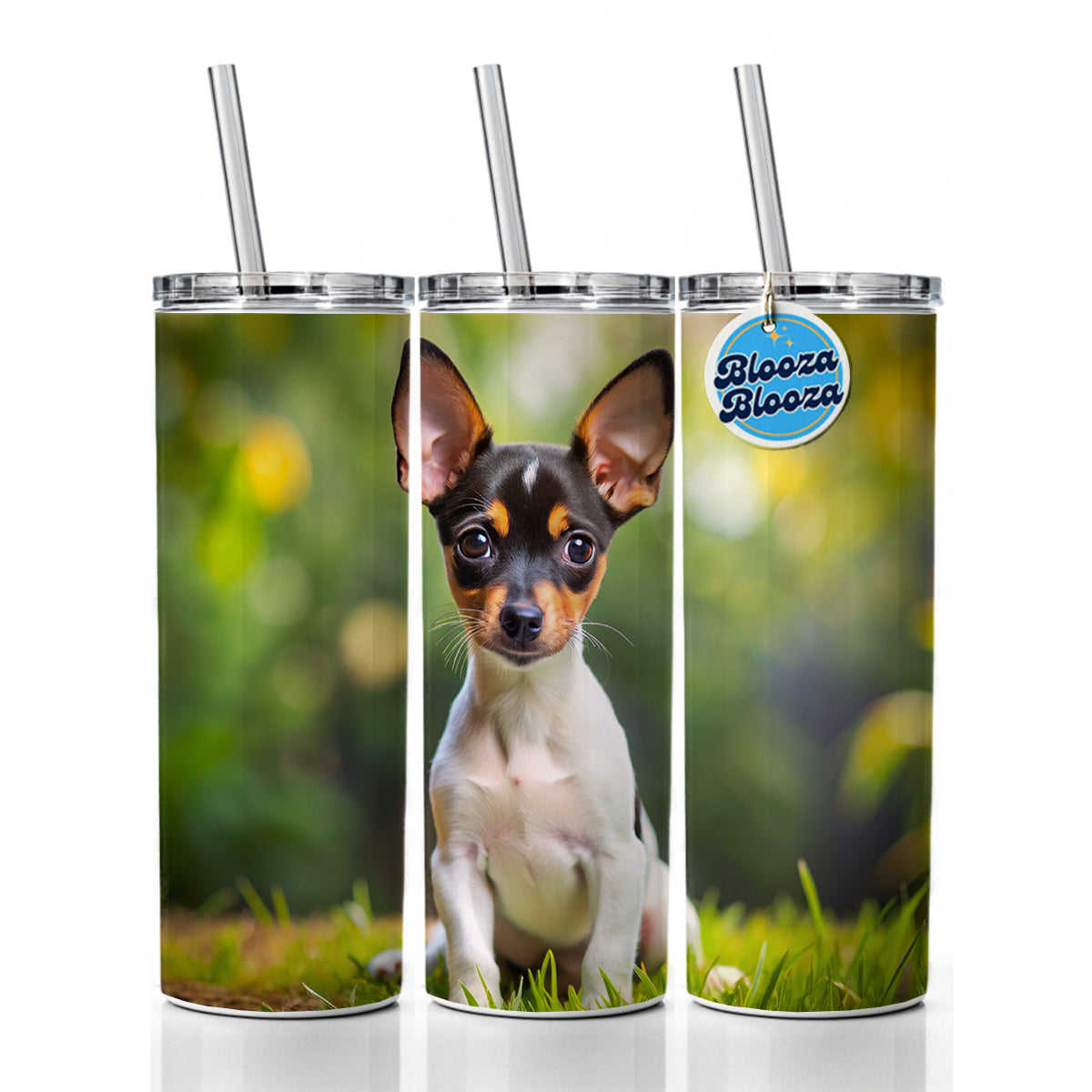 Toy Fox Terrier Dog Puppy Photo Skinny Tumbler 20oz with Straw Insulated Water Bottle Gift