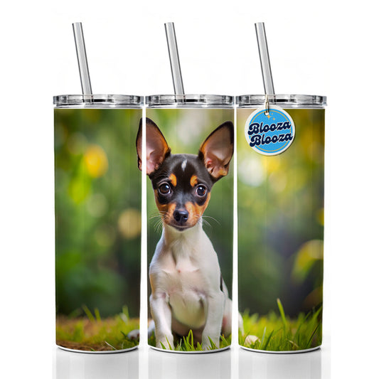 Toy Fox Terrier Dog Puppy Photo Skinny Tumbler 20oz with Straw Insulated Water Bottle Gift