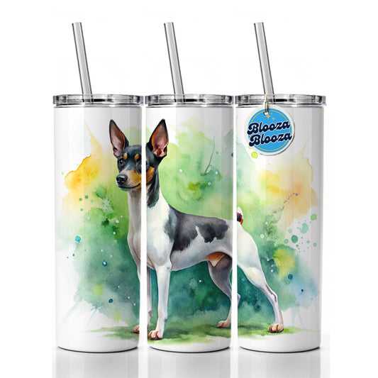 Toy Fox Terrier Dog Watercolor Style Skinny Tumbler 20oz with Straw Insulated Water Bottle Gift
