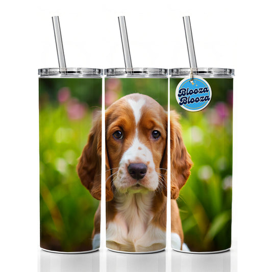 Welsh Springer Spaniel Dog Puppy Photo Skinny Tumbler 20oz with Straw Insulated Water Bottle Gift